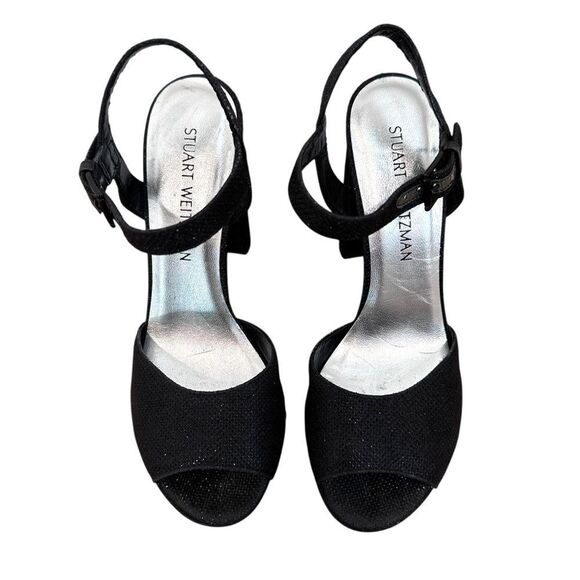 Stuart Weitzman Black Glitter Sashay Platform Sandals Size 7.5 - Picture 3 of 11
